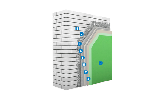 Supertherm EXTRA + Vyrovnávací stěrka + fasádní nátěr